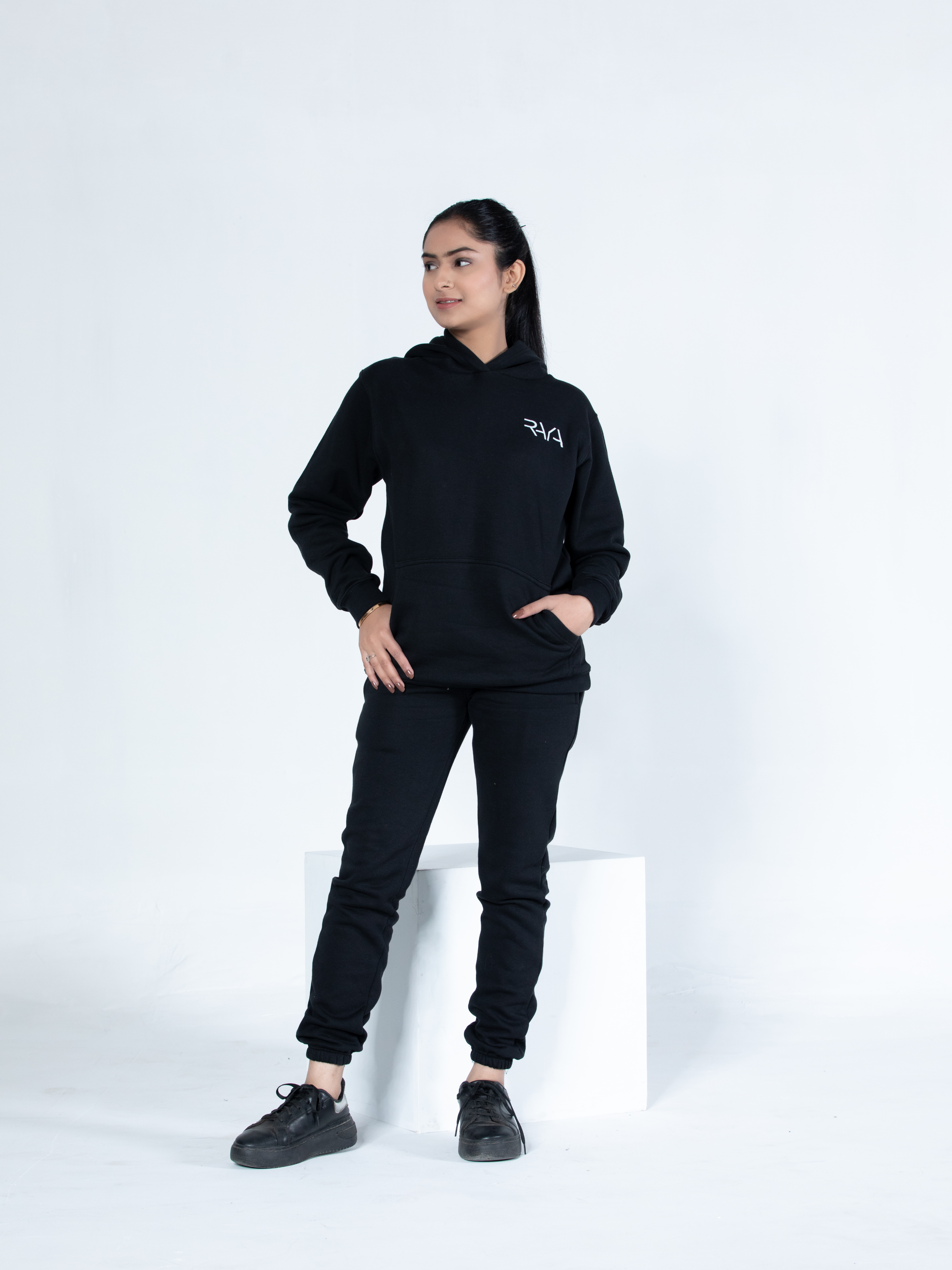 Loose Fit Pullover Black Hoodie