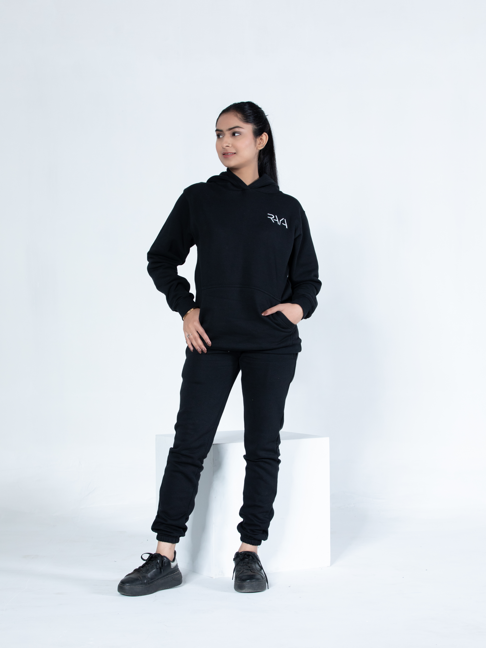 Loose Fit Pullover Black Hoodie