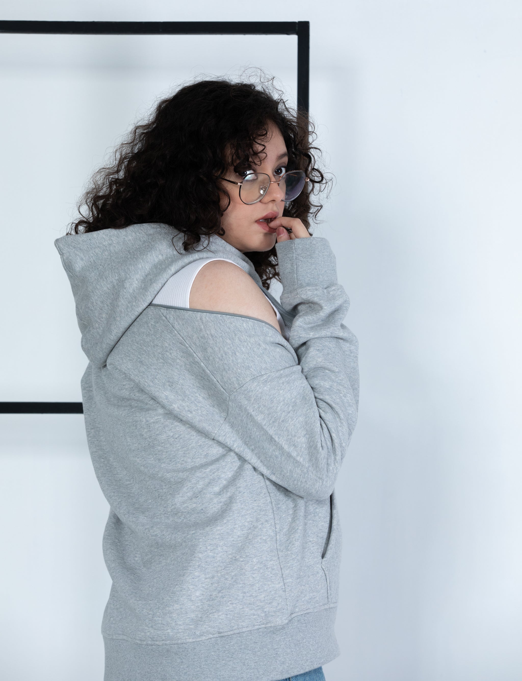 Loose Fit Cold-Shoulder Hoodie