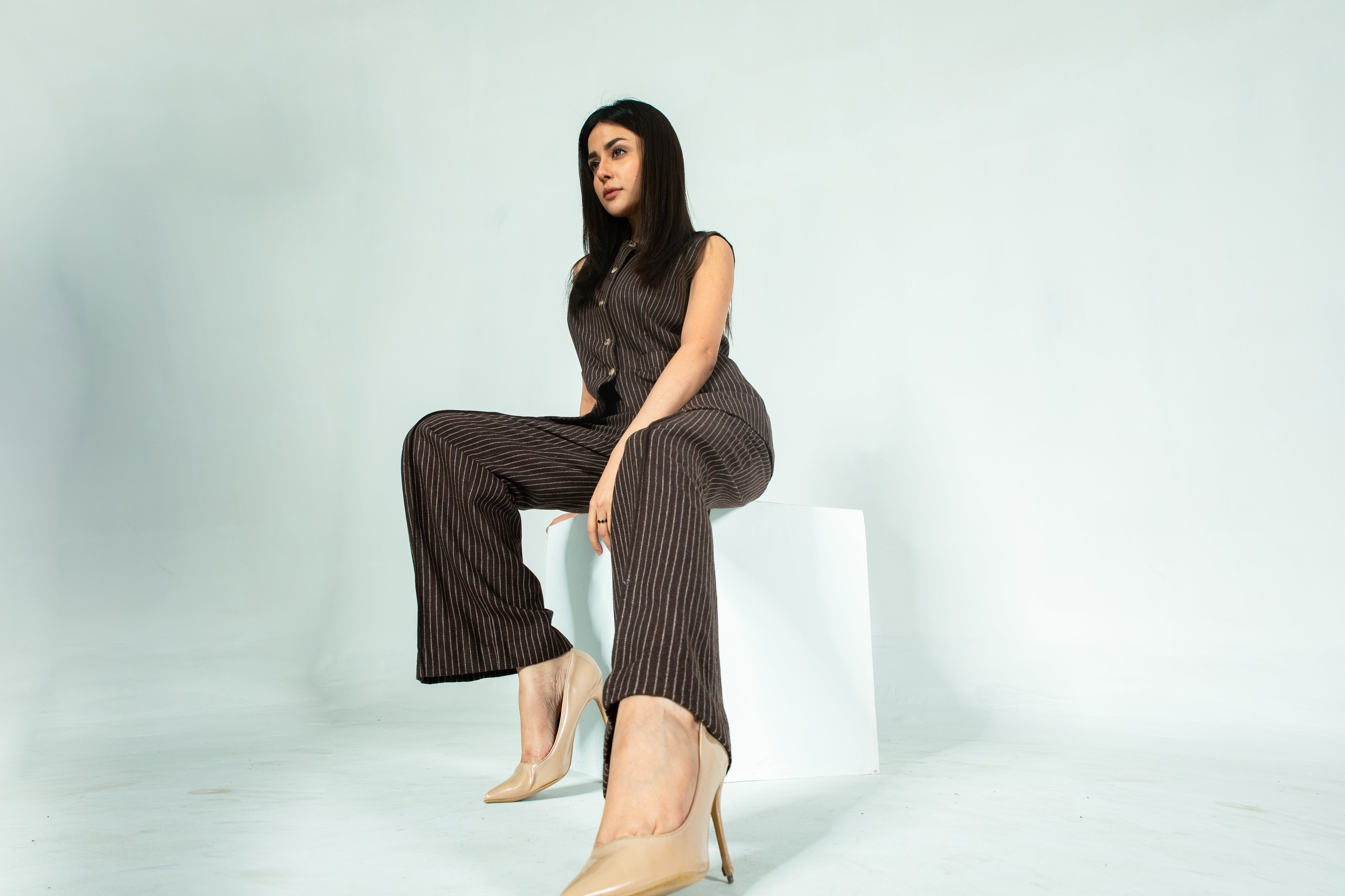 Striped Waistcoat & Wide-Leg Trousers Co-ord Set