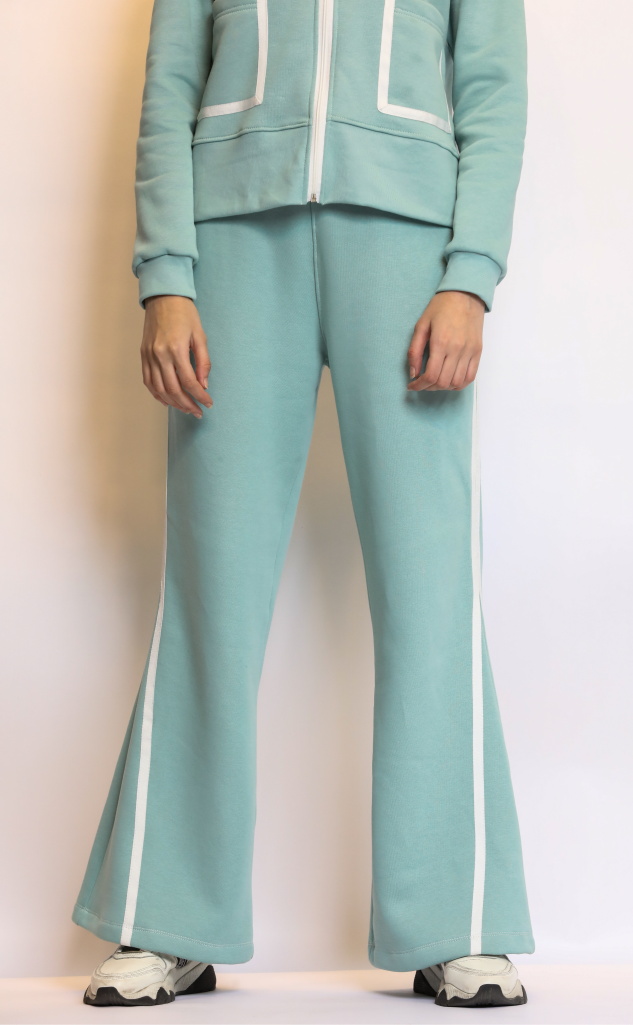 Women's Contrast Piping Pocket Zipper Drawstring Track Suit